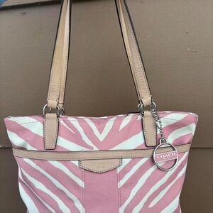 Coach Pink and White Zebra Stripe Tote